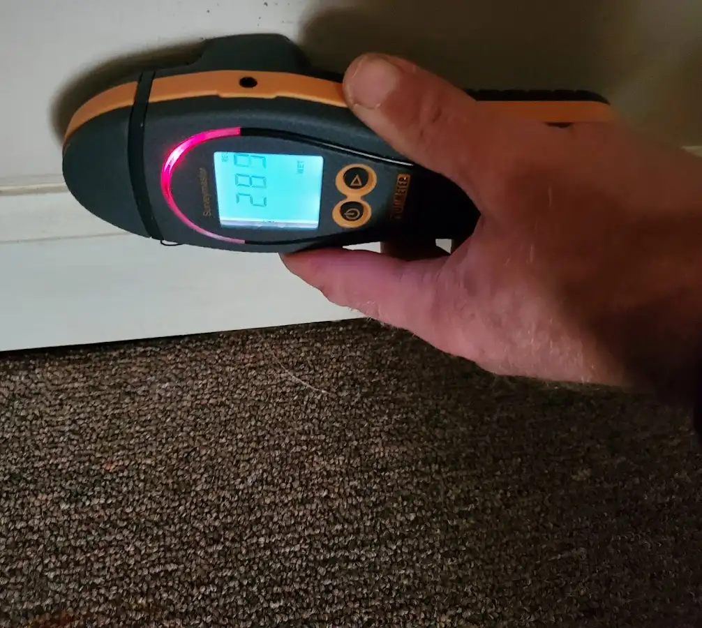 Moisture detection at baseboard during Sewage Cleanup & Sanitation in Huron